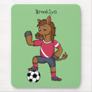 Cute funny horse playing soccer cartoon mouse mat