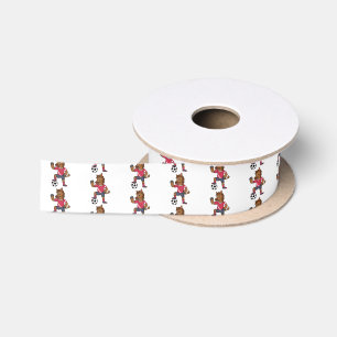 Cute funny horse playing soccer cartoon satin ribbon