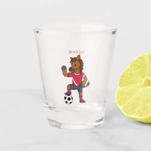 Cute funny horse playing soccer cartoon shot glass