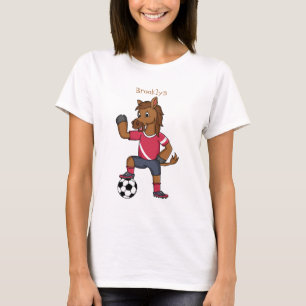 Cute funny horse playing soccer cartoon T-Shirt