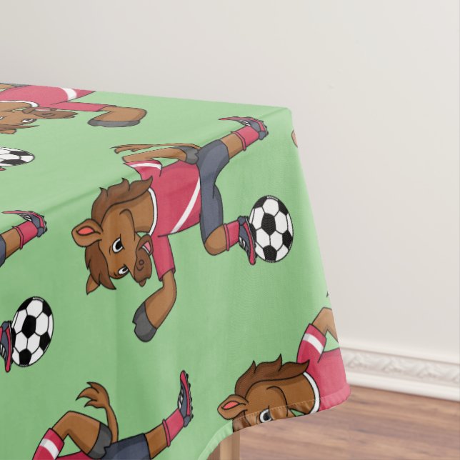 Cute funny horse playing soccer cartoon tablecloth (In Situ)
