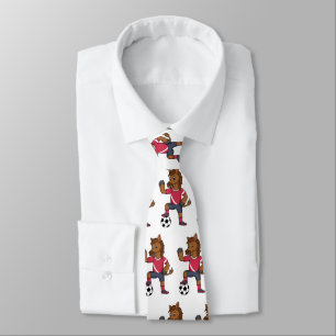 Cute funny horse playing soccer cartoon tie