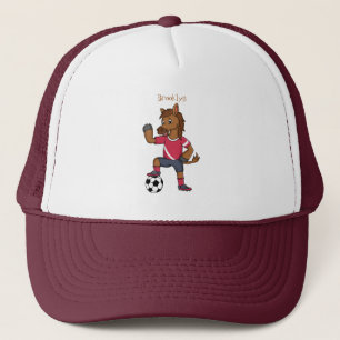 Cute funny horse playing soccer cartoon trucker hat
