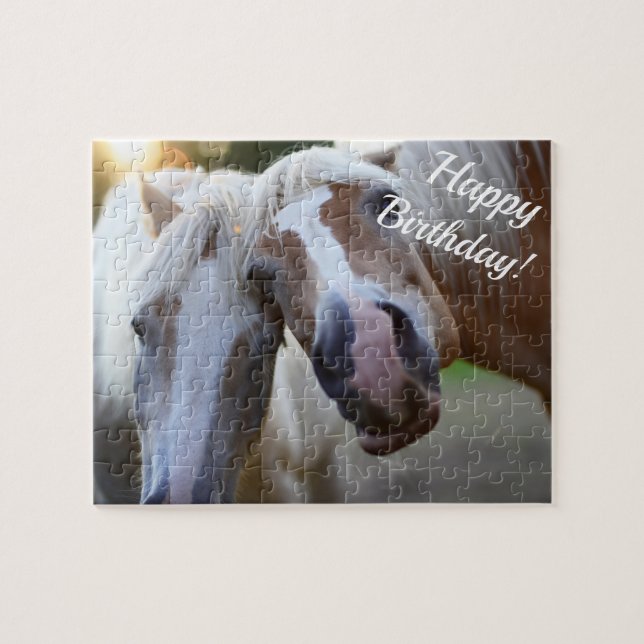 Cute funny horses personalised "Happy Birthday" Jigsaw Puzzle (Horizontal)