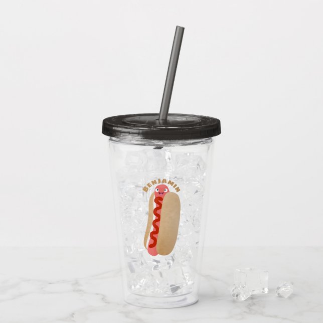 Cute funny hot dog Weiner cartoon Acrylic Tumbler (Back Ice)