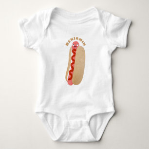 Cute funny hot dog Weiner cartoon Baby Bodysuit