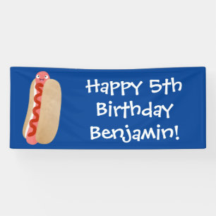 Cute funny hot dog Weiner cartoon Banner