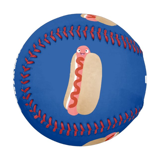 Cute funny hot dog Weiner cartoon Baseball (Front Left)