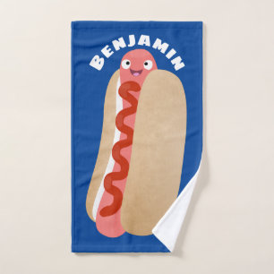 Cute funny hot dog Weiner cartoon  Bath Towel Set