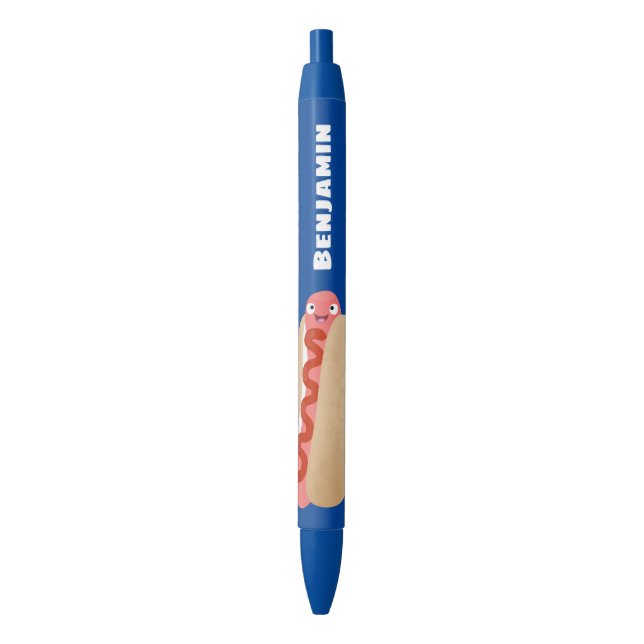 Cute funny hot dog Weiner cartoon  Black Ink Pen (Front Vertical)