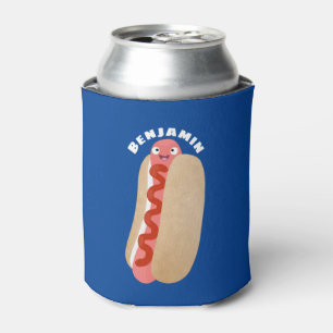 Cute funny hot dog Weiner cartoon  Can Cooler