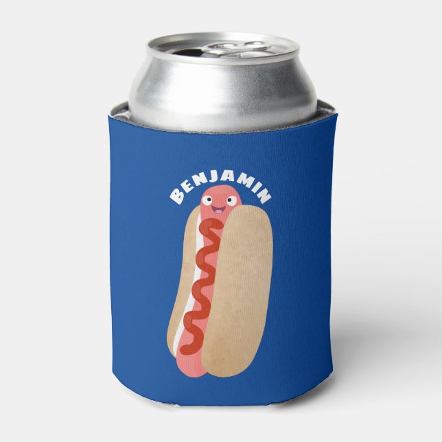 Cute funny hot dog Weiner cartoon  Can Cooler (Can Front)