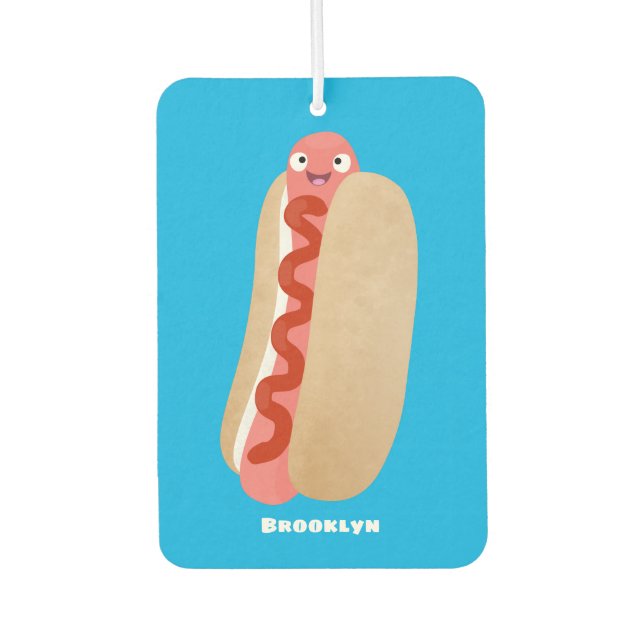 Cute funny hot dog Weiner cartoon Car Air Freshener (Front)