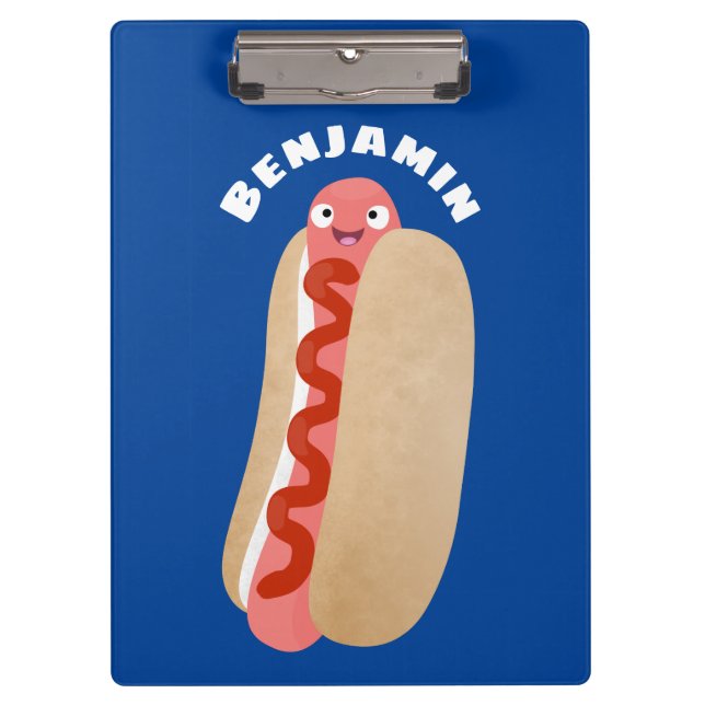 Cute funny hot dog Weiner cartoon  Clipboard (Front)