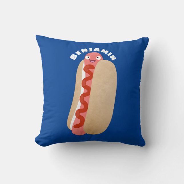 Cute funny hot dog Weiner cartoon Cushion (Front)