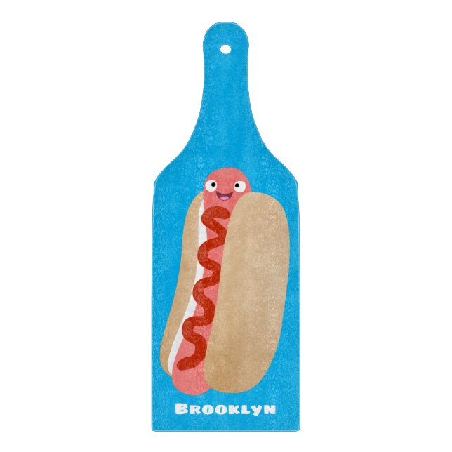 Cute funny hot dog Weiner cartoon Cutting Board (Front)