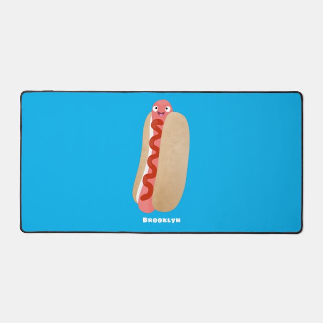Cute funny hot dog Weiner cartoon Desk Mat (Front)