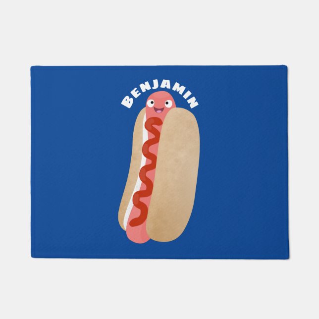 Cute funny hot dog Weiner cartoon Doormat (Front)