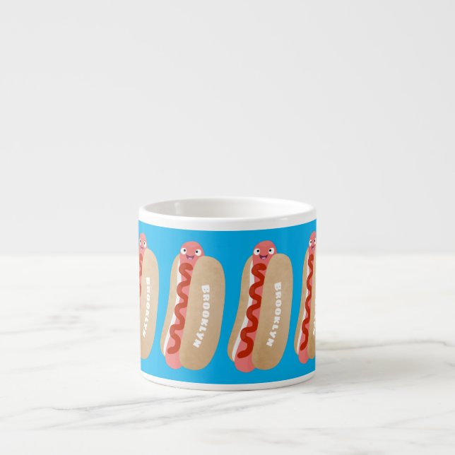 Cute funny hot dog Weiner cartoon Espresso Cup (Front)