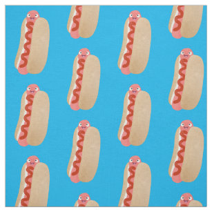 Cute funny hot dog Weiner cartoon Fabric