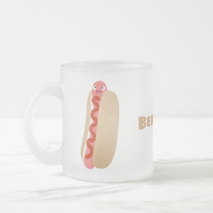 Cute funny hot dog Weiner cartoon Frosted Glass Coffee Mug