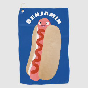 Cute funny hot dog Weiner cartoon Golf Towel