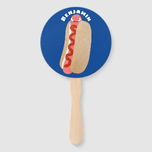 Cute funny hot dog Weiner cartoon Hand Fan