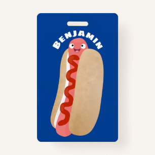 Cute funny hot dog Weiner cartoon ID Badge