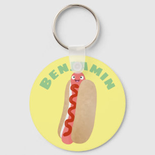 Cute funny hot dog Weiner cartoon Key Ring