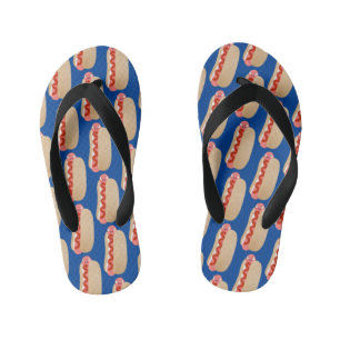 Cute funny hot dog Weiner cartoon  Kid's Flip Flops