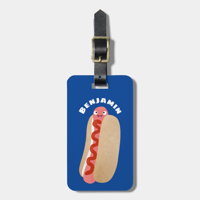 Cute funny hot dog Weiner cartoon Luggage Tag (Front Vertical)
