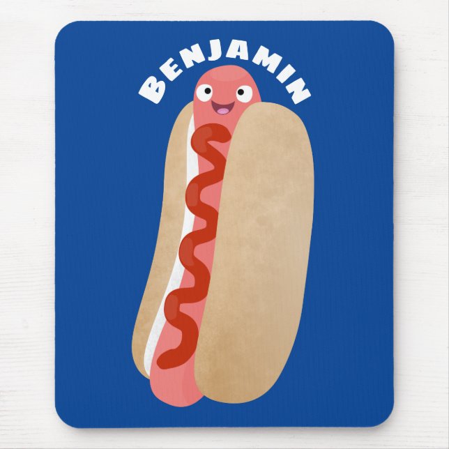 Cute funny hot dog Weiner cartoon Mouse Mat (Front)