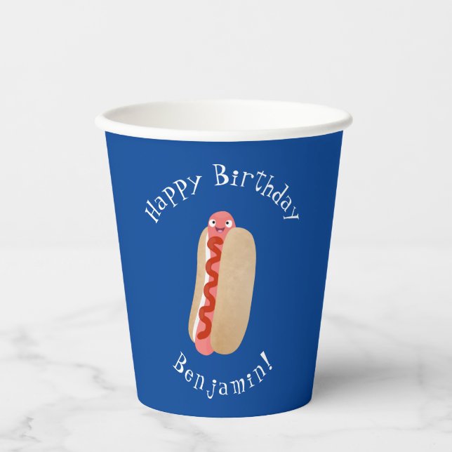 Cute funny hot dog Weiner cartoon Paper Cups (Front)