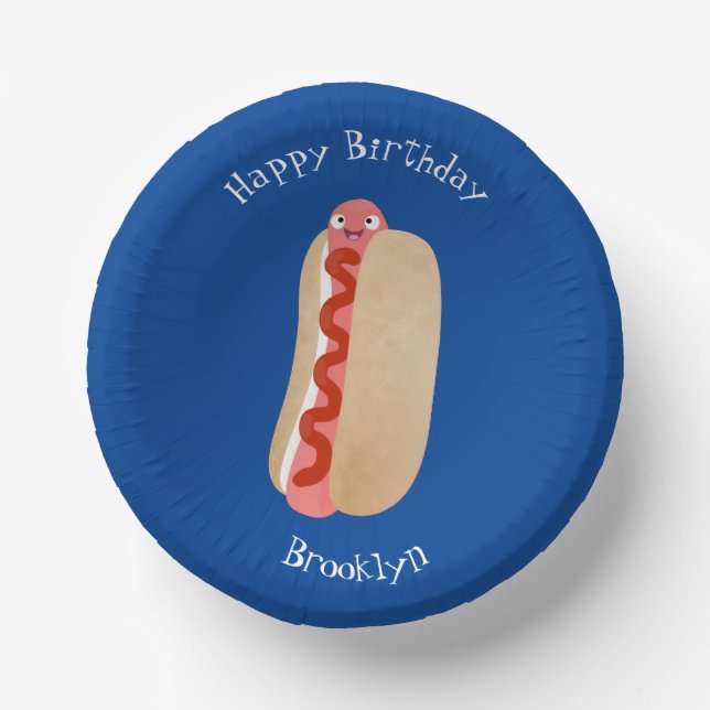 Cute funny hot dog Weiner cartoon Paper Plate (Front)