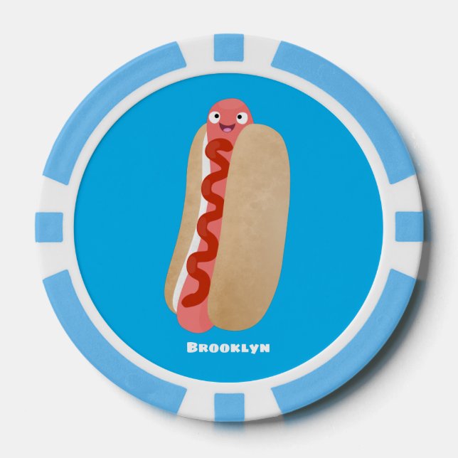 Cute funny hot dog Weiner cartoon Poker Chips (Front)