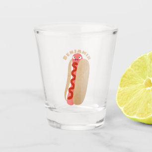 Cute funny hot dog Weiner cartoon Shot Glass