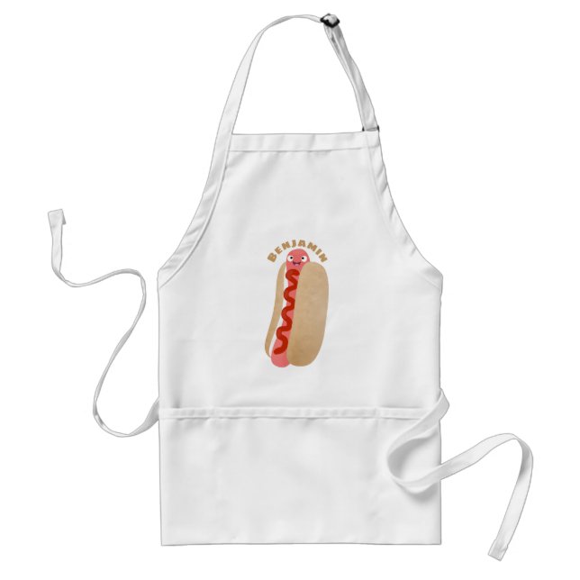 Cute funny hot dog Weiner cartoon Standard Apron (Front)