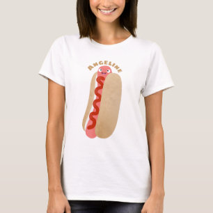 Cute funny hot dog Weiner cartoon  T-Shirt