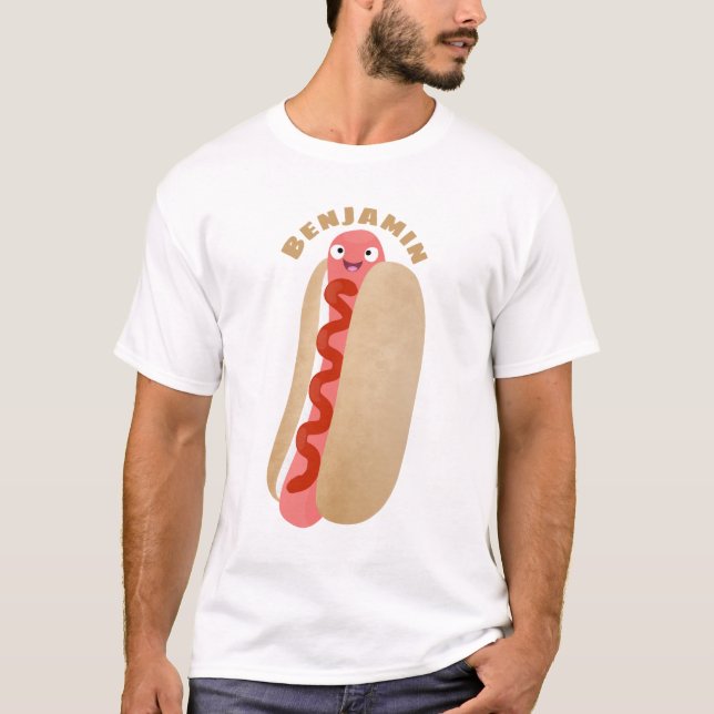 Cute funny hot dog Weiner cartoon T-Shirt (Front)