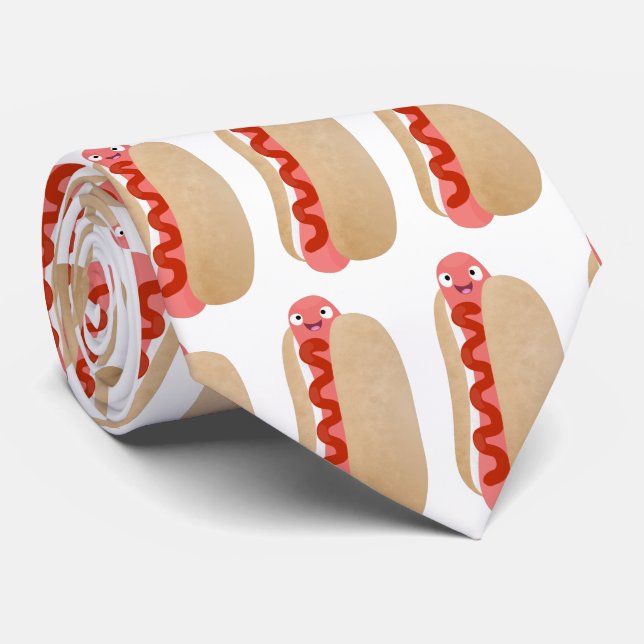 Cute funny hot dog Weiner cartoon Tie (Rolled)