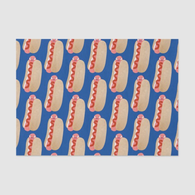 Cute funny hot dog Weiner cartoon  Tissue Paper (Front)