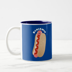 Cute funny hot dog Weiner cartoon Two-Tone Coffee Mug