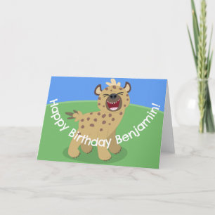 Cute funny hyena laughing cartoon birthday card