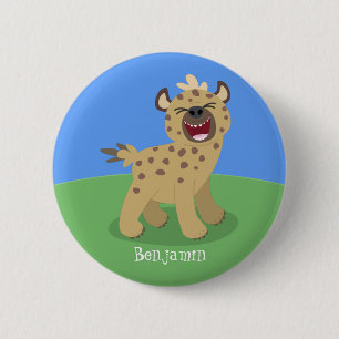 Cute funny hyena laughing cartoon illustration 6 cm round badge