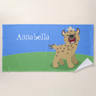 Cute funny hyena laughing cartoon illustration beach towel