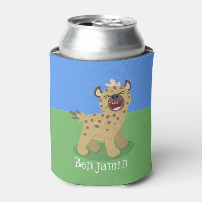 Cute funny hyena laughing cartoon illustration can cooler (Can Front)