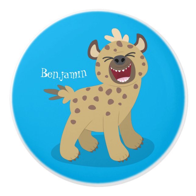 Cute funny hyena laughing cartoon illustration ceramic knob (Front)