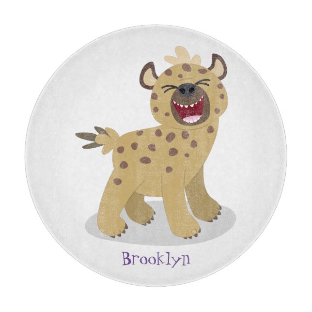Cute funny hyena laughing cartoon illustration cutting board (Front)