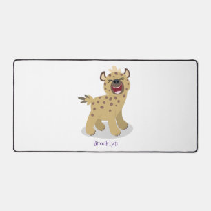 Cute funny hyena laughing cartoon illustration desk mat