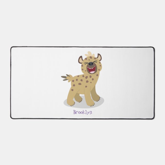 Cute funny hyena laughing cartoon illustration desk mat (Front)